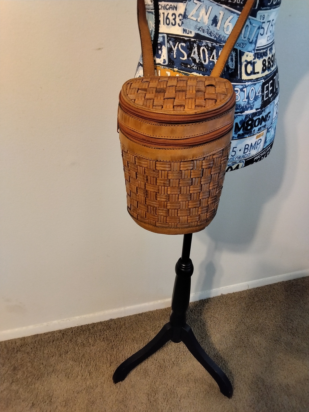 Vintage Woven Tan Leather Crossbody Bag